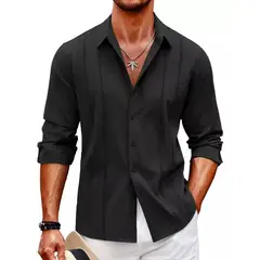 GIOIO - Playa De Guayabera Larga Cubana Camisas Casual Para Hombre