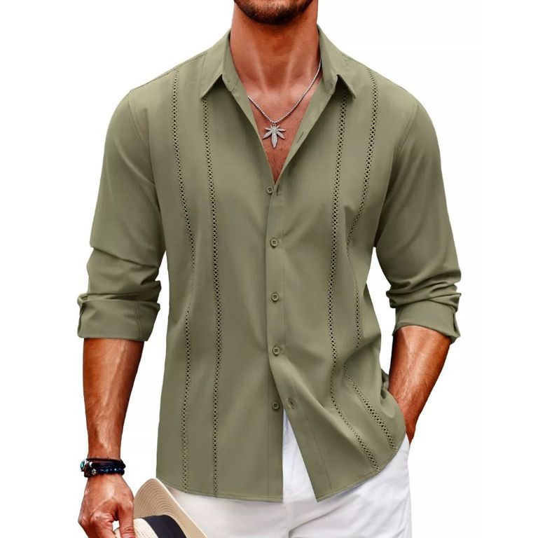 Playa De Guayabera Larga Cubana Camisas Casual Para Hombre