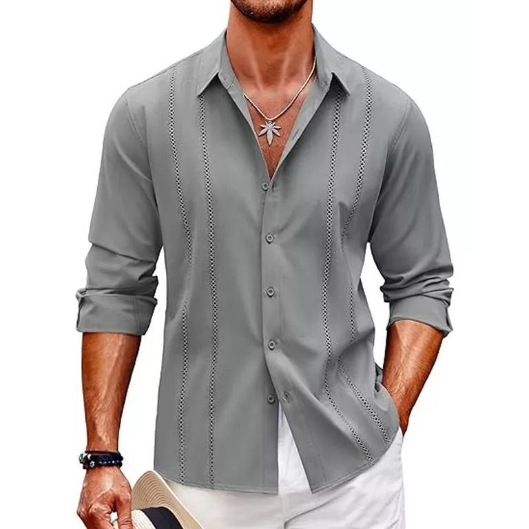 Playa De Guayabera Larga Cubana Camisas Casual Para Hombre