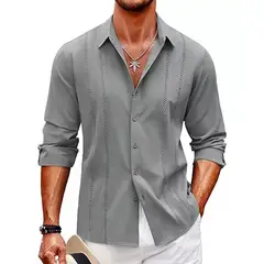 GIOIO - Playa De Guayabera Larga Cubana Camisas Casual Para Hombre