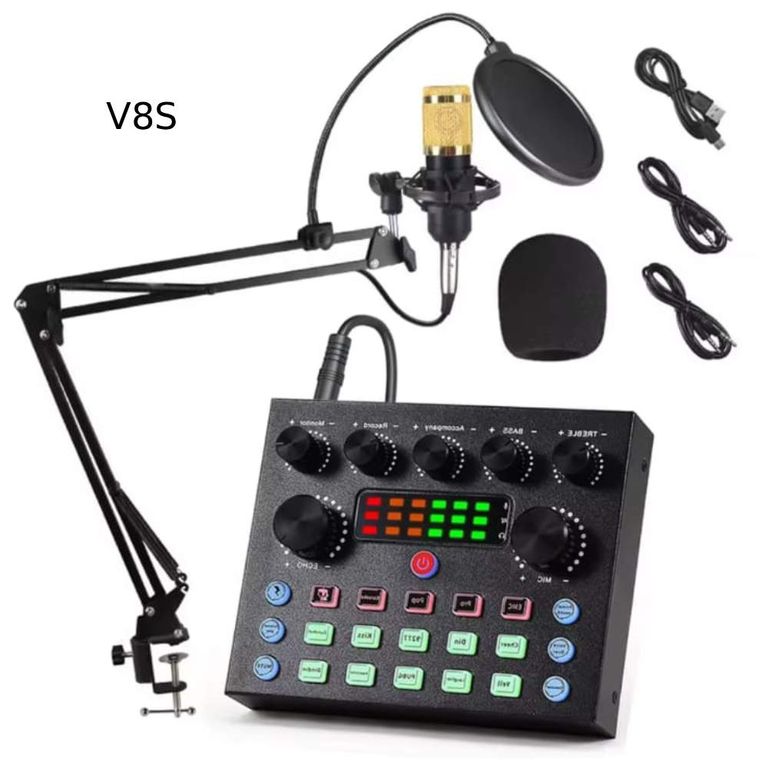 Micrófono Condensador Studio Pc Celular Tarjeta Sonido V8S