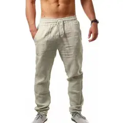 GIOIO - Pantalones Casuales De Lino De Algodón Para Hombres Playa