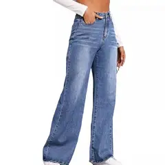 GIOIO - Pantalón Vaquero Mujer Tiro Alto Palazzo Lavado Degradado