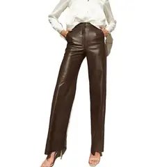 GIOIO - Pantalón recto levanta cola cuero PU talle medio-alto casual