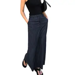 GIOIO - Falda recta ajustada oficina rayas con abertura estilo francés