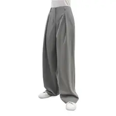 GIOIO - Pantalón ancho gris talle alto urbano minimalista versátil