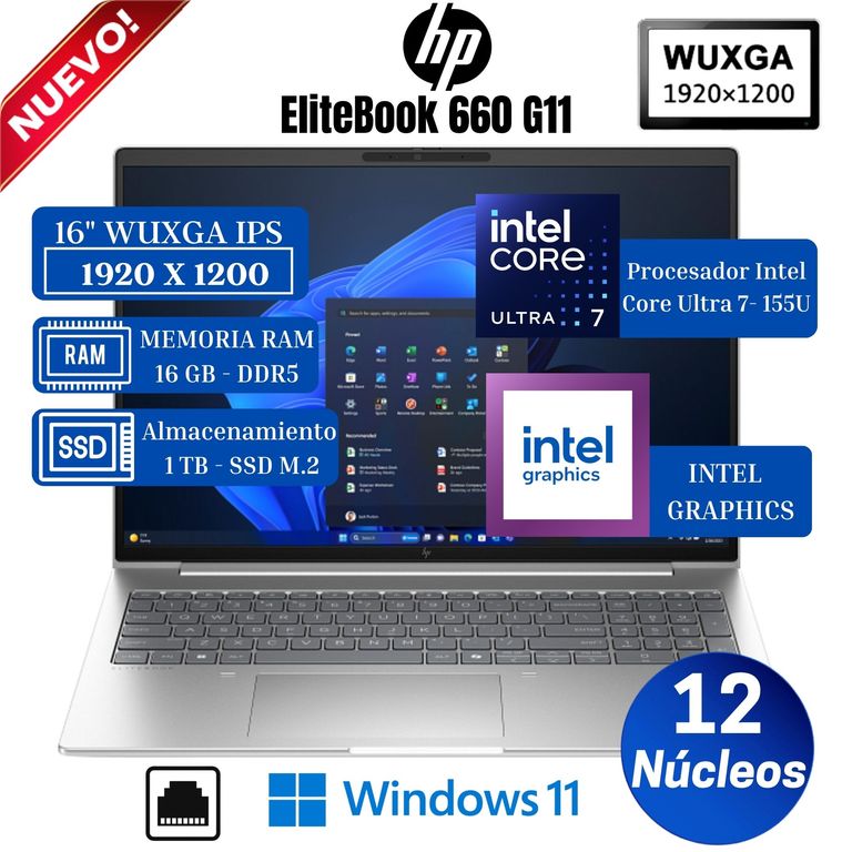 Laptop EliteBook 660 G11 16” WUXGA IPS, Core Ultra 7-155U, Ram 16GB, Ssd 1 TB, Win 11 Pro