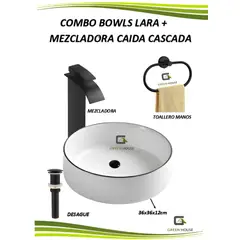 GREEN HOUSE - COMBO BOWLS LARA + MEZCLADORA CAIDA CASCADA + DESAGUE NEGRO