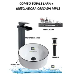 GREEN HOUSE - COMBO BOWLS LARA + MEZCLADORA CASCADA MP04 + DESAGUE NEGRO