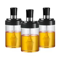 INSPIRA - Set de 3 Condimenteros con Cuchara para Aceite Frasco de Vidrio