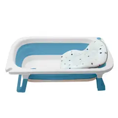 BUYPAL - Bañera Plegable para Bebe con Cojín Compacta y Segura Azul