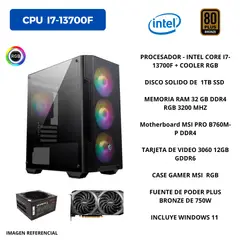MSI - PC GAMER INTEL I7-13700F, RAM 32 GB DDR4 RGB, 1 TB SSD, TARJETA VIDEO 12 GB