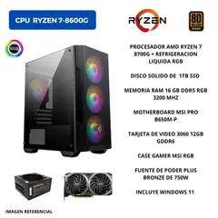MSI - CPU GAMER RYZEN 7 8700G, 1 TB SSD, RAM 32 GB DDR5, T. VIDEO DE 12GB 3060