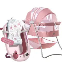 EBABY - Cuna Portátil Plegable DOLLY + Tina cojín temporizador ROSA