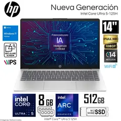 HP - Laptop 14-EP1001LA Intel Core Ultra 5-125H 8GB RAM 512GB SSD 14" FHD IPS Plata Natural