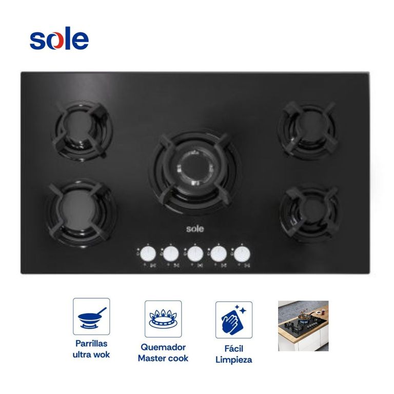 Cocina Empotrable a Gas 5 Hornillas SOLCO033 Negro
