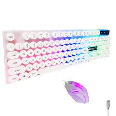 GENERICO - Teclado y Mouse Gamer Blanco Alambrico Vintage Iluminado MYT10