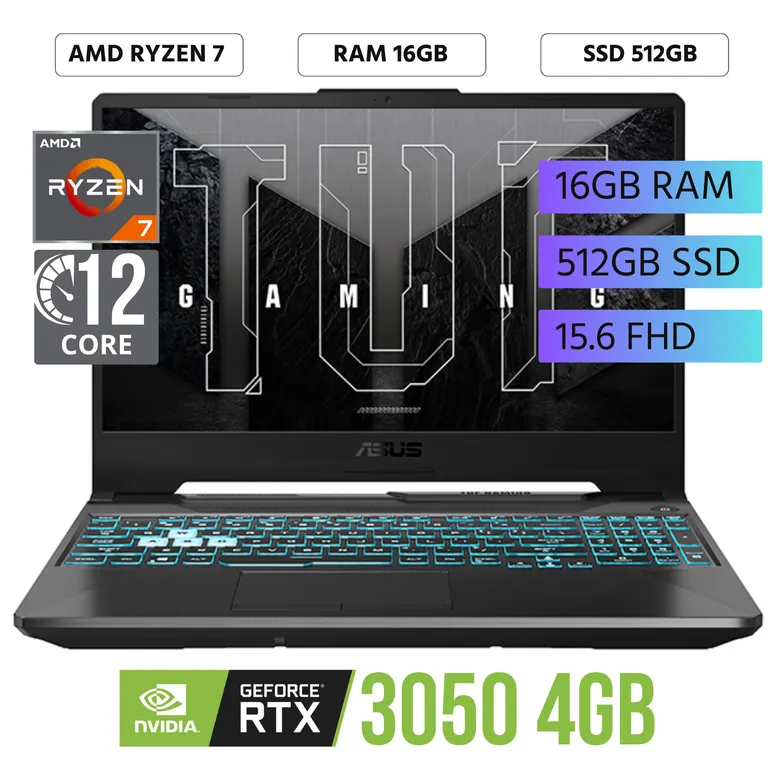 Laptop TUF A15 90NR0JF7-M00F40 15.6" FHD R7-7445HS RAM 16GB SSD 512GB RTX3050 4GB WIN 11