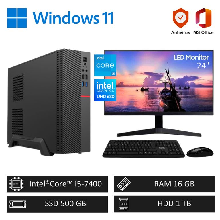 Computadora PC Core i5 16GB RAM 500GB SSD 1TB HDD + Monitor LED 24 pulg