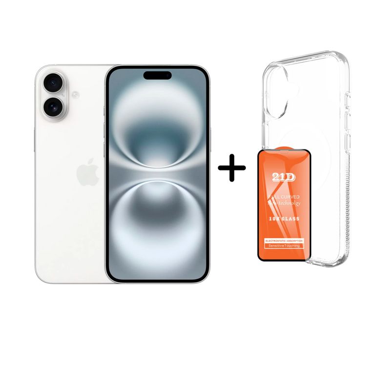 IPHONE 16 128GB (CHIP FISICO) - WHITE+ MICA + CASE PROTECTOR