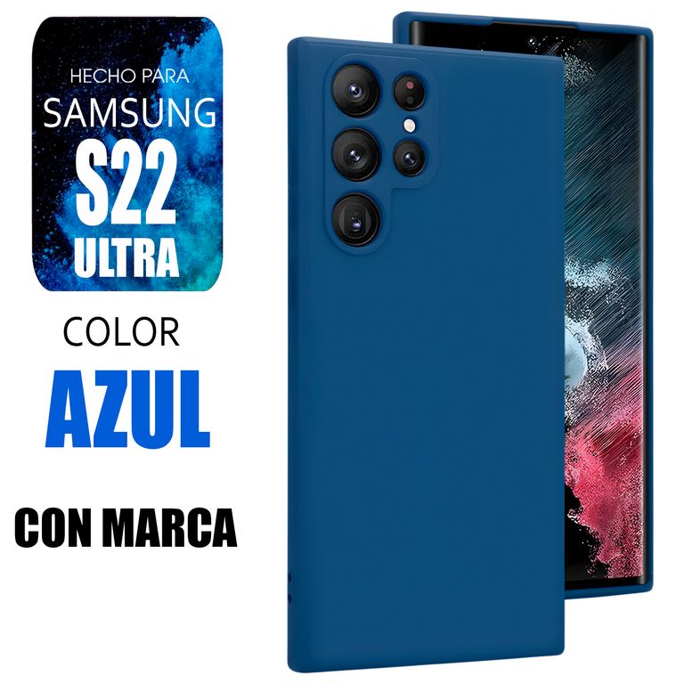 Silicone Case Para S22 Ultra Azul Con Marca