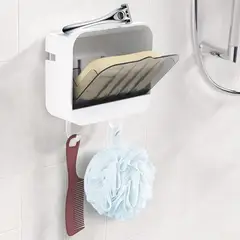 WELL BEING - Jabonera de Pared con Tapa Drenaje y Ganchos Pack x2