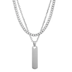 GENERICO - Collar Doble de Hombre Barra Vertical Trensado Acero Inoxidable Placa