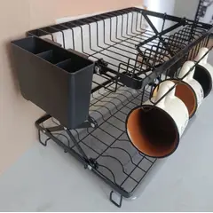 GENERICO - Escurridor de Platos Expandible de 2 Niveles Negro