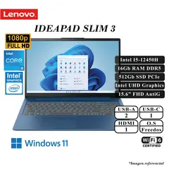 LENOVO - LAPTOP IDEAPAD SLIM 3 INTEL I5-12450H 16GB DDR5 512GB SSD INTEL UHD 15.6 FHD FD
