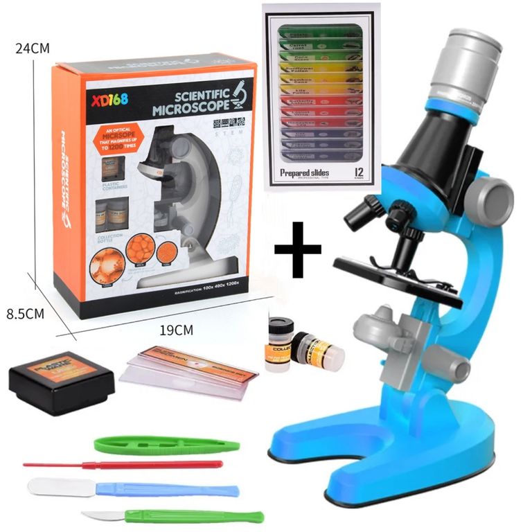 Microscopio Educativo Cientifico Juguete -AZUL + CAJA 12 DE MUESTRAS
