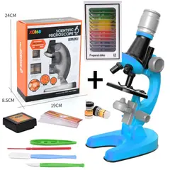 GENERICO - Microscopio Educativo Cientifico Juguete -AZUL + CAJA 12 DE MUESTRAS