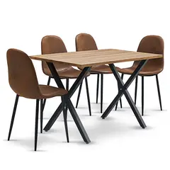 NOVAHUS - Comedor Hudson Mesa 75x70x120 4 Sillas Pu Café