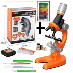 GENERICO - Microscopio Educativo Cientifico Juguete-ANARANJADO + CAJA 12 MUESTRAS