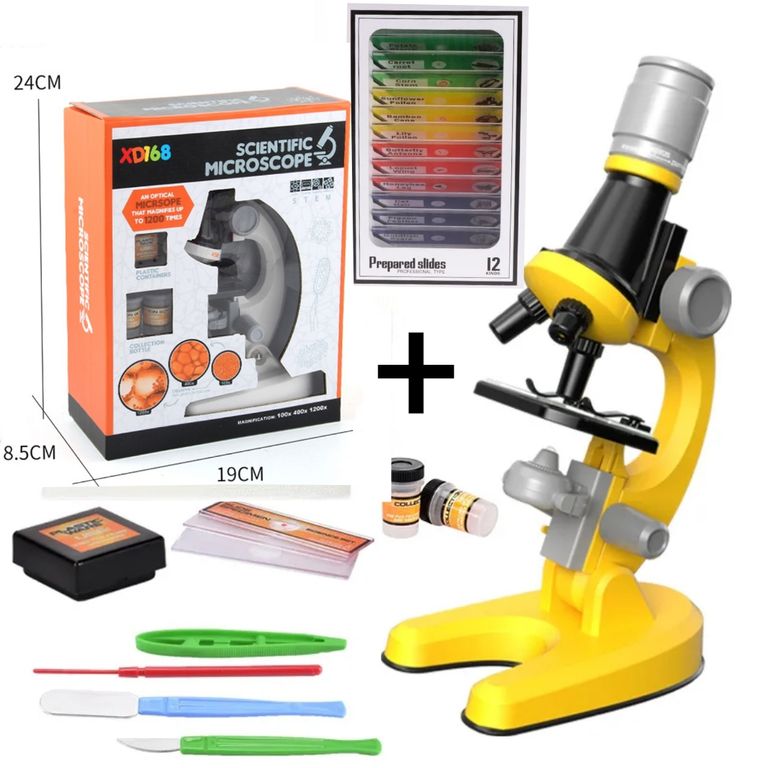 Microscopio Educativo Cientifico AMARILLO + CAJA DE 12 MUESTRAS