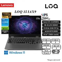 LENOVO - LAPTOP LOQ 15 INTEL I5-12450HX 8GB DDR5 512GB SSD 6GB RTX3050 15.6 FHD 144HZ LUNA GREY