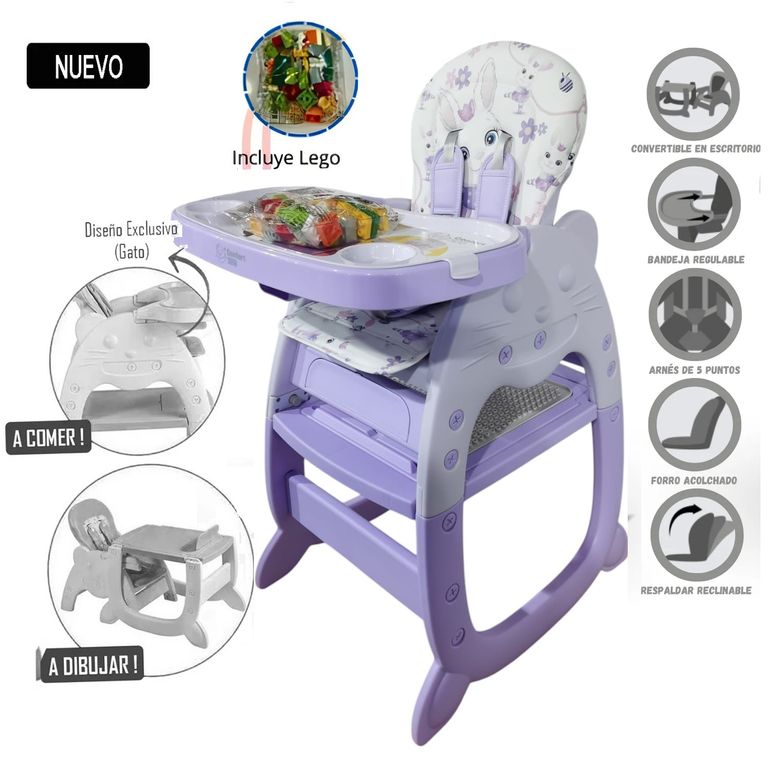Silla de Comer 3 en 1 Panda + Juego de Lego Morado