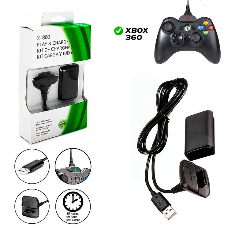 Batería Recargable de Mando Xbox 360 + Cable conectar a la Consola