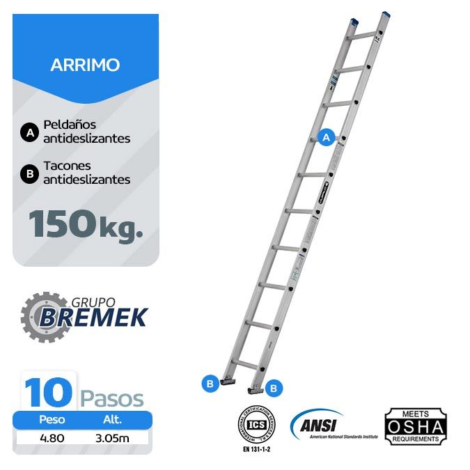 Escalera Arrimo Aluminio 10P