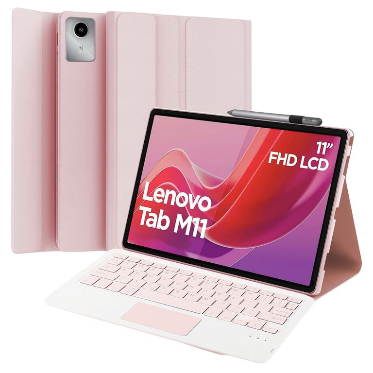 Funda Con Teclado Bluetooth Touchpad para Lenovo M11 K11 - ROSADO
