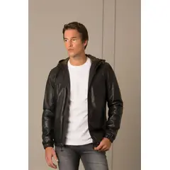 VELEZ - Vélez Casaca Sporty Humanista Cuero Hombre Capucha Negro