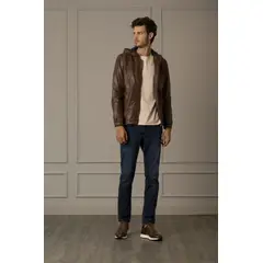 VELEZ - Vélez Casaca Sporty Humanista Cuero Hombre Capucha Fija Café