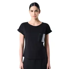 VELEZ - Vélez Camiseta Manga Corta Para Mujer Bolsillo Cuero Negro