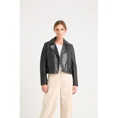 VELEZ - Vélez Casaca Claire Tejida Cuero Mujer Silueta Biker Negro