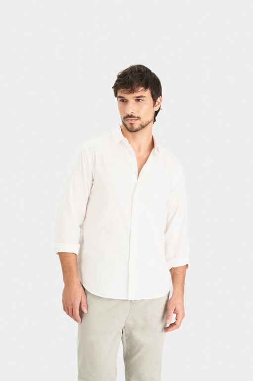 Vélez Camisa Oxford Manga Larga Calagua Hombre Blanco