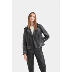 VELEZ - Vélez Biker Iris Cuero Mujer Detalles Bordados Negro