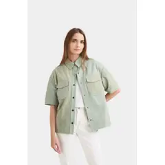 VELEZ - Vélez Camisa Samur Cuero Gamuza Oversized Agua Marina