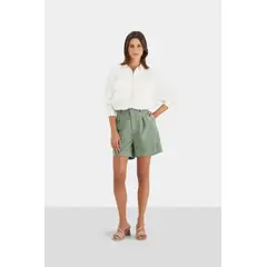 VELEZ - Vélez Short Ciboria Cuero Mujer Tiro Alto Agua Marina