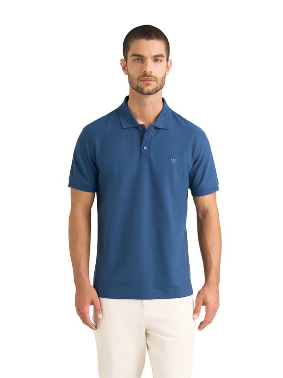 Vélez Polo Para Hombre Semi Fit Detalle Jacquard Azul Oscuro