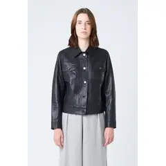 VELEZ - Vélez Casaca Kalaha De Cuero Mujer Silueta Trucker Negro