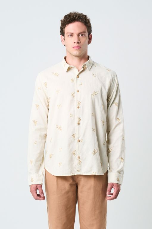 Vélez Camisa Manga Larga Wezen Para Hombre Bordada Arena